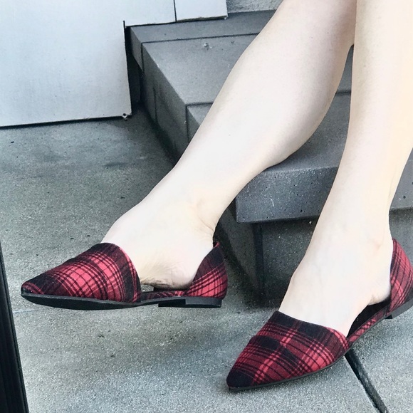 CHINESE LAUNDRY flats red plaid fabric d’Orsay women’s shoes checkered preppy 9 - Picture 7 of 9